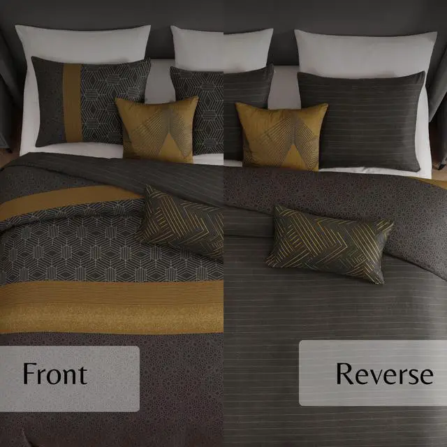 Alt view image 5 of 7 - Bebejan Golden Hex 100% Cotton Sateen 5 Piece Queen Reversible Comforter Set