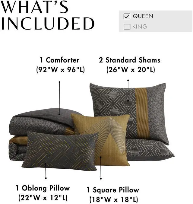Alt view image 7 of 7 - Bebejan Golden Hex 100% Cotton Sateen 5 Piece Queen Reversible Comforter Set