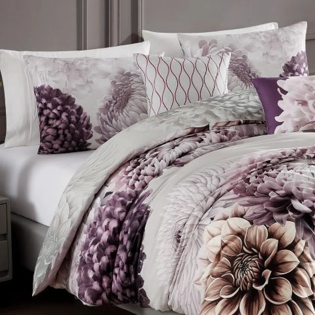 Alt view image 3 of 7 - Bebejan Dahlia Purple 100% Cotton Sateen 5 Piece Queen Size Reversible Comforter Set