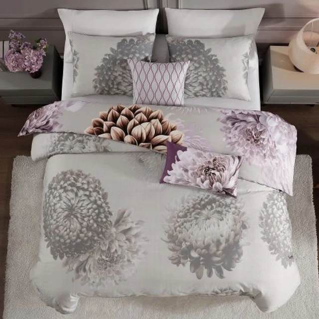 Alt view image 4 of 7 - Bebejan Dahlia Purple 100% Cotton Sateen 5 Piece Queen Size Reversible Comforter Set