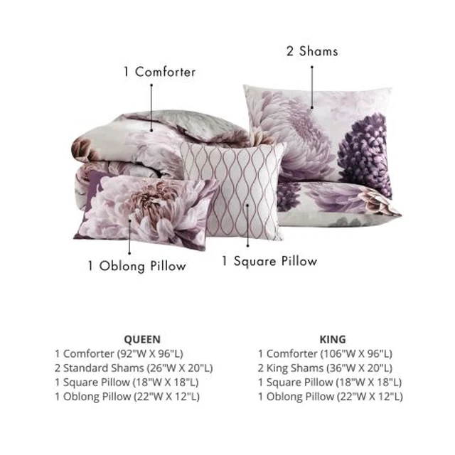 Alt view image 5 of 7 - Bebejan Dahlia Purple 100% Cotton Sateen 5 Piece Queen Size Reversible Comforter Set