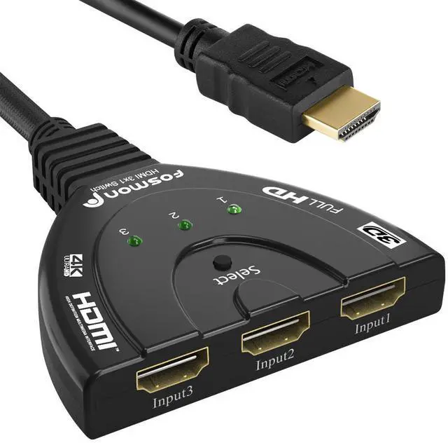 Main image of Fosmon 3-Port 4K HDMI Switcher, Auto-Switch HDMI Switcher Supports 3D HDR HD 1080P HDCP, 3x1 HDMI Splitter for HDTV, PS5, PS4, Fire Stick