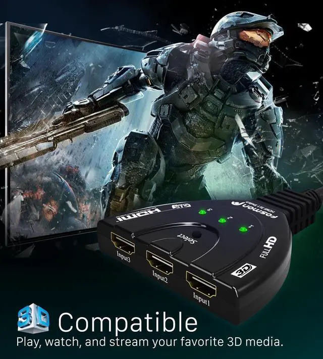 Alt view image 4 of 7 - Fosmon 3-Port 4K HDMI Switcher, Auto-Switch HDMI Switcher Supports 3D HDR HD 1080P HDCP, 3x1 HDMI Splitter for HDTV, PS5, PS4, Fire Stick