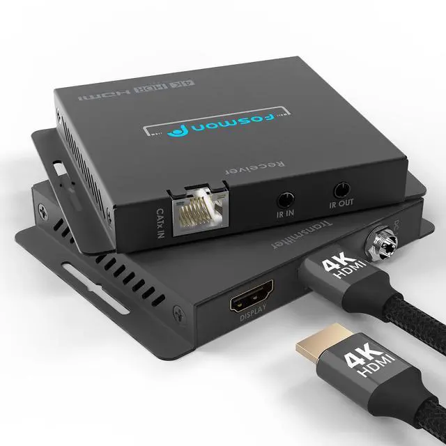 Main image of Fosmon 2-Port 4K HDMI Extender Splitter Over Cat6a/7 Ethernet Cable Up to 230ft, 1 in 2 Out HDMI Splitter with AC Adapter, POC, IR Remote Control