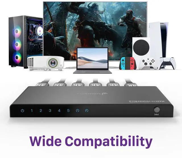 Alt view image 6 of 6 - Fosmon 5-Port 4K HDMI 2.0 Switch with Remote Control, Auto-Switching HDMI Switcher, HDCP 2.2 HDMI Splitter for PS5, Xbox X, Apple TV