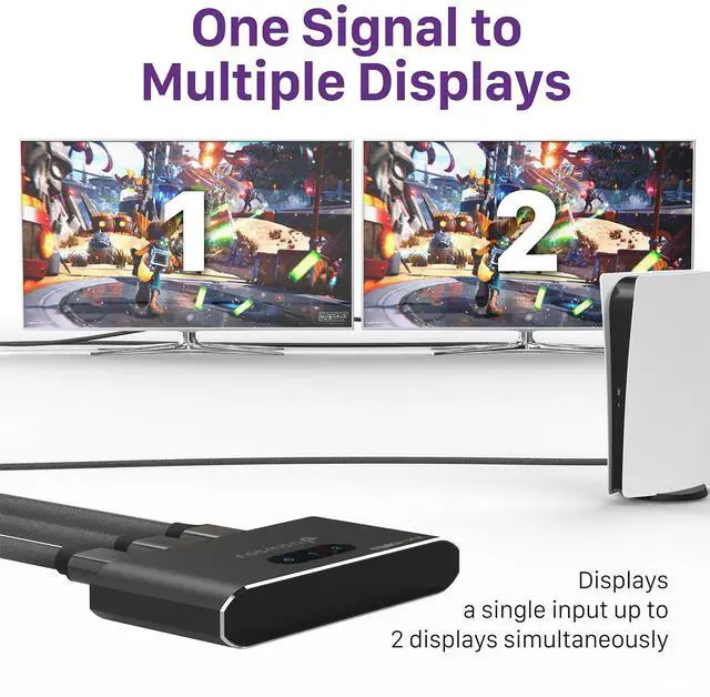Alt view image 5 of 6 - Fosmon HDMI Splitter 1 in 2 Out (4K@60Hz) 2 Port HDMI Splitter for Dual Monitors with EDID Down-Scaler for Dual Identical Display Support