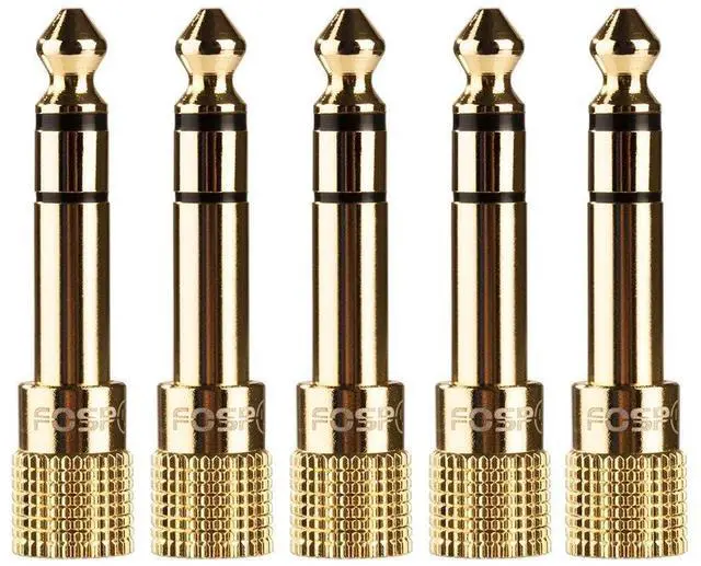 Main image of FosPower 5 Pack 6.35mm (1/4 inch) Male to 3.5mm (1/8 inch) Female 3-Conductor TRS AUX Stereo Audio Headphone Jack Adapter - 24K Gold Plated