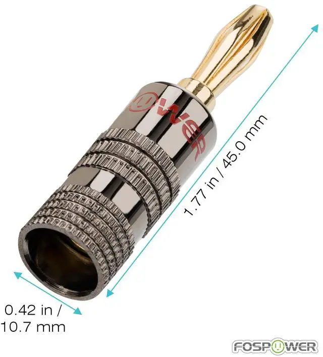 Alt view image 2 of 6 - FosPower Banana Plugs 2 Pairs / 4 pcs, Closed Screw 24K Gold Plated Banana Speaker Plug Connectors for Speaker Wire, Wall Plate, Home Theater
