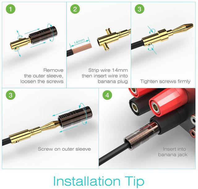 Alt view image 6 of 6 - FosPower Banana Plugs 5 Pairs / 10 pcs, Closed Screw 24K Gold Plated Speaker Plug Connectors for Speaker Wire, Wall Plate, Home Theater