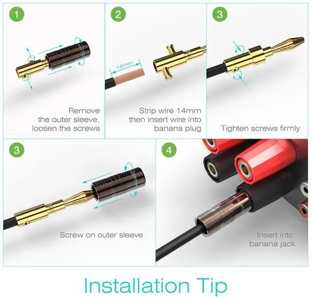 Alt view image 6 of 6 - FosPower Banana Plugs 10 Pairs / 20 pcs, Closed Screw 24K Gold Plated Speaker Plug Connectors for Speaker Wire, Wall Plate, Home Theaters