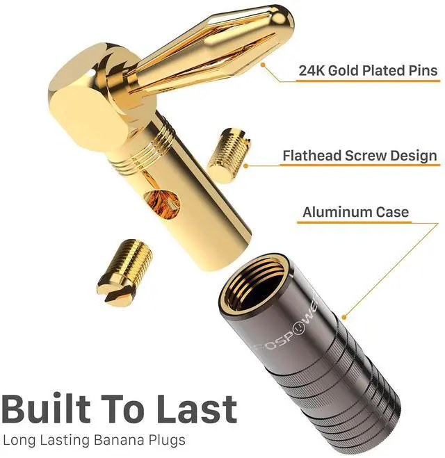 Alt view image 5 of 6 - FosPower Right Angle Banana Plugs (6 Pairs / 12 pcs), Closed Screw 24K Gold Plated Banana Speaker Plug Connectors for Speaker Wire, Wall Plate
