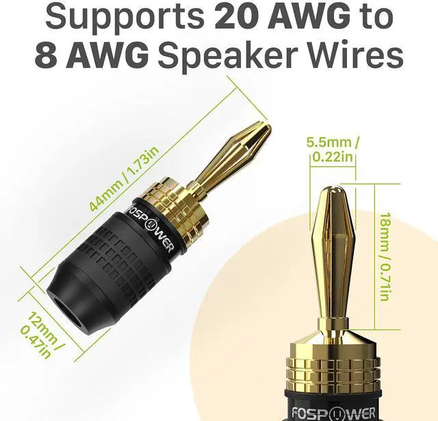 Alt view image 2 of 6 - FosPower Deadbolt Banana Plugs 6 Pairs / 12 pcs, Screwless Type 24k Gold Plated Banana Speaker Plug Connectors