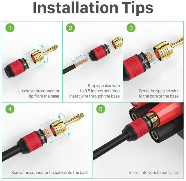 Alt view image 6 of 6 - FosPower Deadbolt Banana Plugs 6 Pairs / 12 pcs, Screwless Type 24k Gold Plated Banana Speaker Plug Connectors