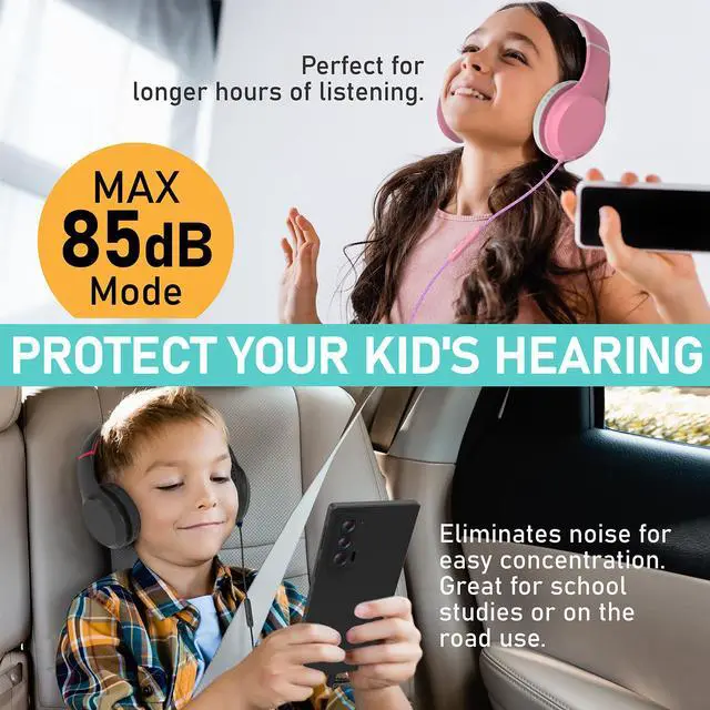 Alt view image 3 of 7 - FosPower Wired Kids Headphones for School, Foldable Over Ear Headphones with Microphone Mic, 3.5mm AUX Cable, Volume Control, Black/Red