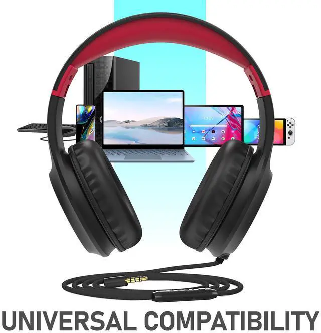 Alt view image 6 of 7 - FosPower Wired Kids Headphones for School, Foldable Over Ear Headphones with Microphone Mic, 3.5mm AUX Cable, Volume Control, Black/Red