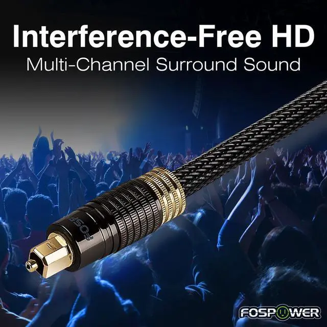 Alt view image 2 of 7 - FosPower 24K Gold-Plated Optical Digital Audio Cable - 10FT, Zero RFI & EMI Interference S/PDIF Toslink Cable with Ultra Durable Nylon Braided Jacket
