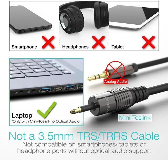 Alt view image 3 of 7 - FosPower 24K Gold-Plated Toslink to Mini Toslink Cable - 6FT, S/PDIF Digital Optical  Audio Cable, Premium Fiber Core Optical Cable