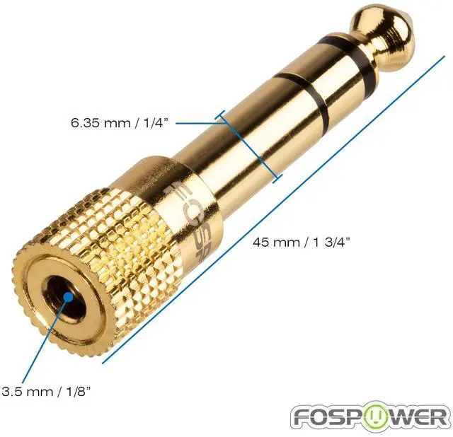 Alt view image 3 of 7 - FosPower 3 Pack 6.35mm (1/4 inch) Male to 3.5mm (1/8 inch) Female 3-Conductor TRS AUX Stereo Audio Headphone Jack Adapter - 24K Gold Plated