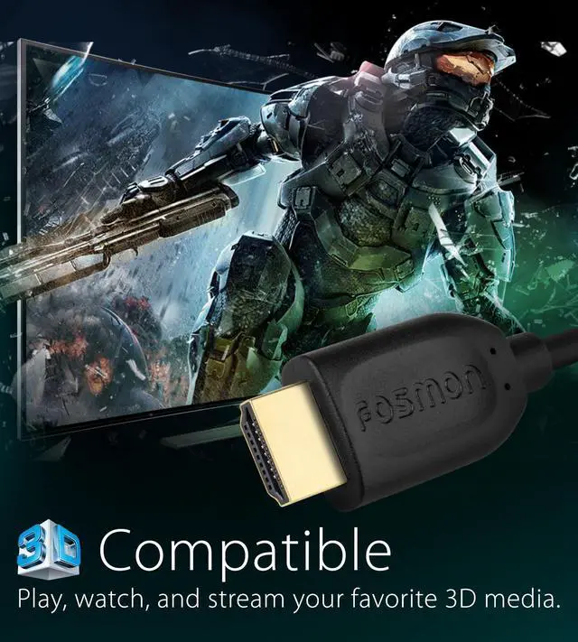 Alt view image 3 of 6 - Fosmon 15ft 4K HDMI Cable, Gold-Plated Premium High Speed, HDMI 2.0 Cable 4K@60Hz/2160p Support 18Gbps