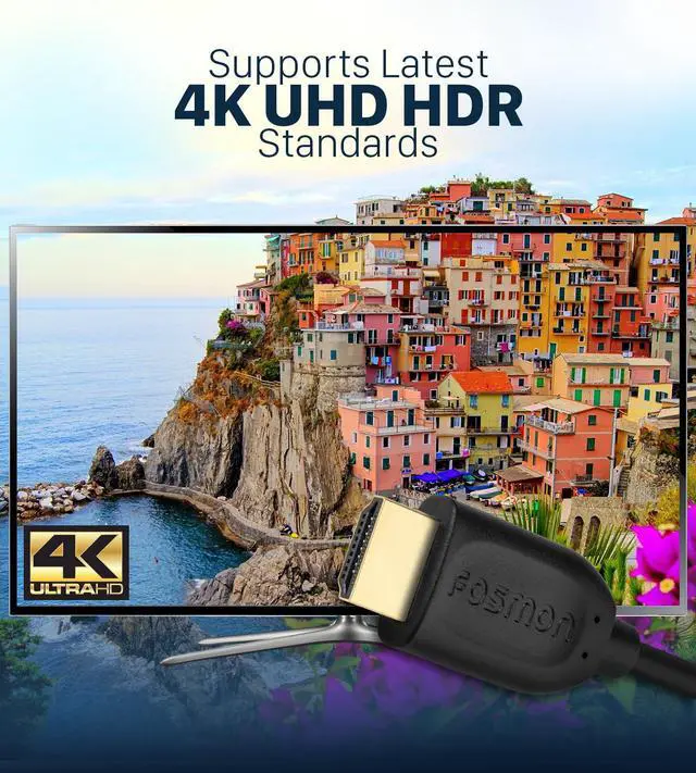 Alt view image 4 of 6 - Fosmon 15ft 4K HDMI Cable, Gold-Plated Premium High Speed, HDMI 2.0 Cable 4K@60Hz/2160p Support 18Gbps