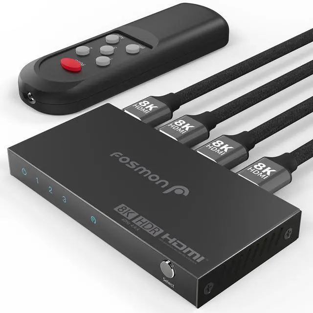 Main image of Fosmon 3-Port 8K HDMI 2.1 Switch with Remote Control, HDCP 2.3 HDMI Switcher, 3x1 HDMI Splitter for PS5, Xbox X, Apple TV