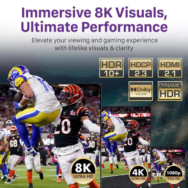 Alt view image 2 of 7 - Fosmon 3-Port 8K HDMI 2.1 Switch with Remote Control, HDCP 2.3 HDMI Switcher, 3x1 HDMI Splitter for PS5, Xbox X, Apple TV