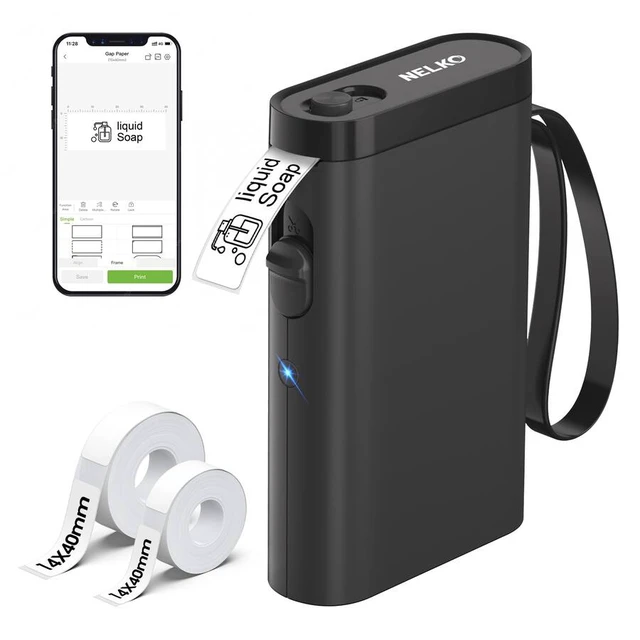 Alt view image 2 of 6 - Nelko P21 Bluetooth Label Maker Machine with 2 Tapes (14x40mm 100 & 180 Labels), Portable Inkless Thermal Label Printer, 203 DPI, Rechargeable, for Home, Office & School - Black