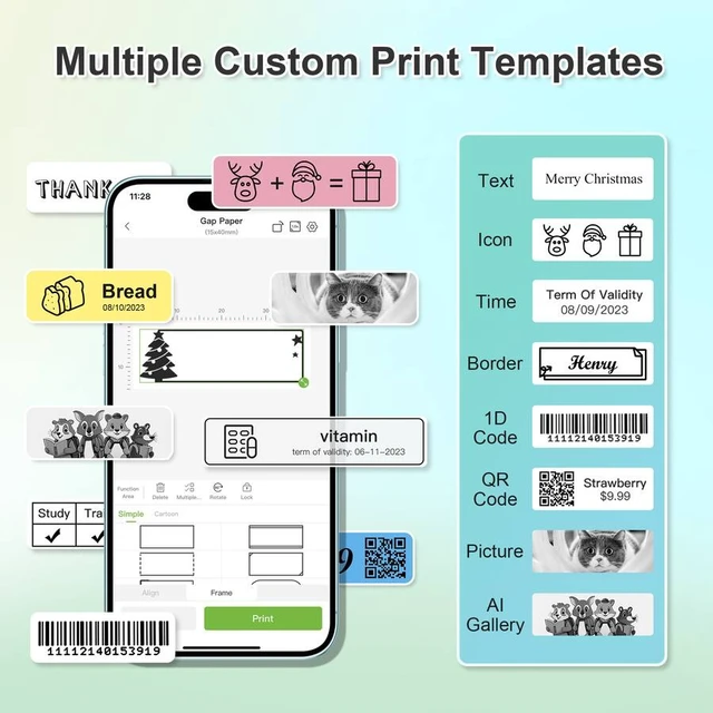 Alt view image 3 of 6 - Nelko P21 Bluetooth Label Maker Machine with 2 Tapes (14x40mm 100 & 180 Labels), Portable Inkless Thermal Label Printer, 203 DPI, Rechargeable, for Home, Office & School - Black