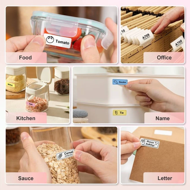 Alt view image 6 of 6 - Nelko P21 Bluetooth Label Maker Machine with 2 Tapes (14x40mm 100 & 180 Labels), Portable Inkless Thermal Label Printer, 203 DPI, Rechargeable, for Home, Office & School - Black