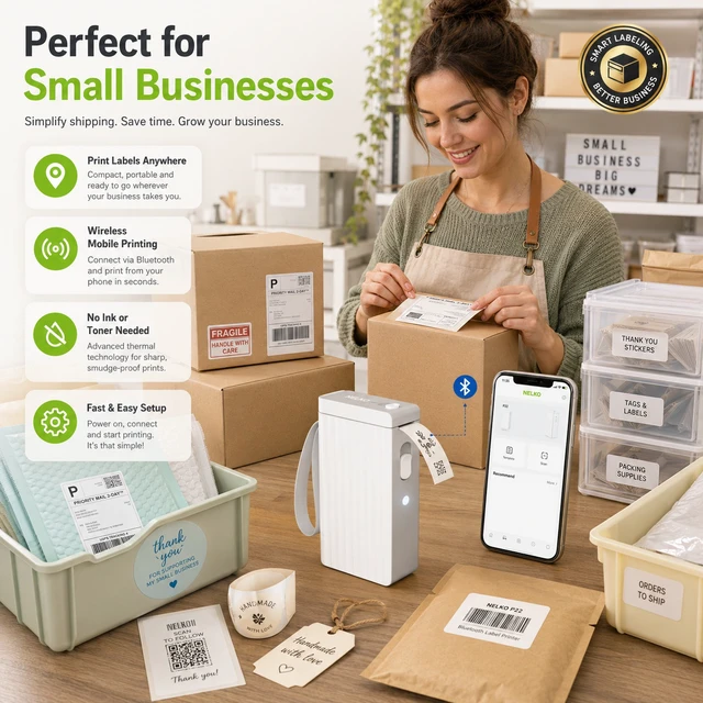 Alt view image 3 of 5 - Nelko P22 Bluetooth Label Maker with 4 Label Rolls (1 White + 3 Color), Portable Inkless Thermal Label Printer, Rechargeable USB-C, QR Code & Barcode Labels for Home, Office & School - White