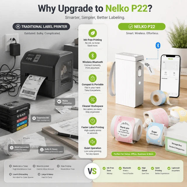 Alt view image 4 of 5 - Nelko P22 Bluetooth Label Maker with 4 Label Rolls (1 White + 3 Color), Portable Inkless Thermal Label Printer, Rechargeable USB-C, QR Code & Barcode Labels for Home, Office & School - White