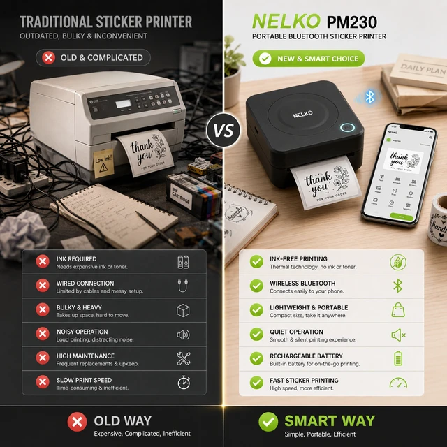 Alt view image 4 of 5 - Nelko PM230 Portable Bluetooth Sticker Printer with 2 Rolls 54mm x 3.5m, Mini Inkless Thermal Sticker & Label Maker, 203 DPI, for Journaling, Photos, Notes, Study & Crafts - Black