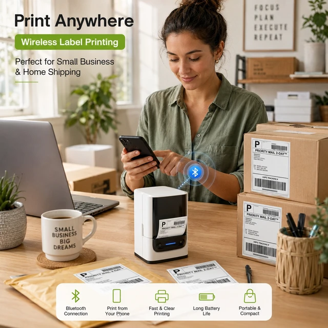 Alt view image 3 of 6 - Nelko PM220 2-Inch Bluetooth Thermal Label Printer with 330 Labels (50x30mm & 40x30mm), Portable Inkless Label Maker for Small Business, Address & Barcode, iOS Android Windows Mac - White