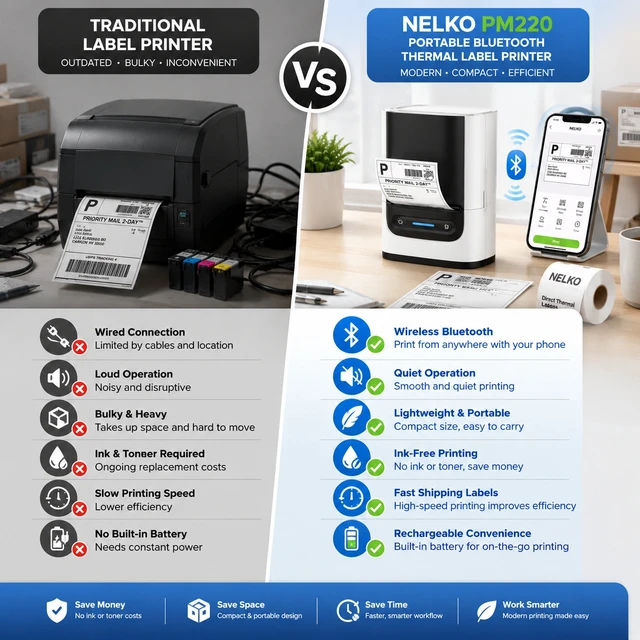 Alt view image 5 of 6 - Nelko PM220 2-Inch Bluetooth Thermal Label Printer with 330 Labels (50x30mm & 40x30mm), Portable Inkless Label Maker for Small Business, Address & Barcode, iOS Android Windows Mac - White