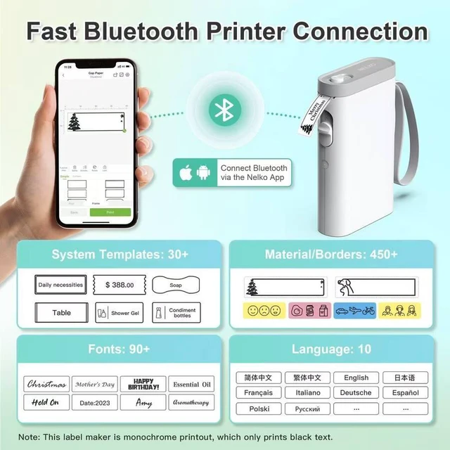 Alt view image 3 of 4 - Nelko P21 Bluetooth Label Maker Machine with 2 Tapes (14x40mm 100 & 180 Labels), Portable Inkless Thermal Label Printer, 203 DPI, Rechargeable, for Home, Office & School - White