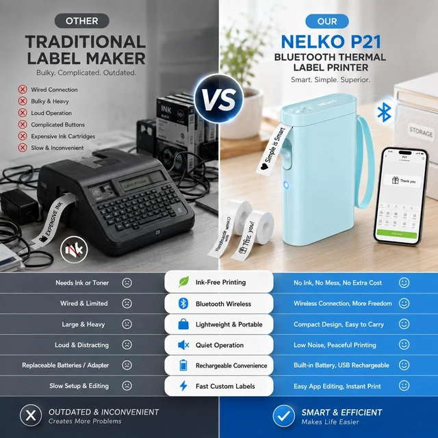 Alt view image 5 of 5 - Nelko P21 Bluetooth Label Maker Machine with 2 Tapes (14x40mm 100 & 180 Labels), Portable Inkless Thermal Label Printer, 203 DPI, Rechargeable, for Home, Office & School - Sky Blue