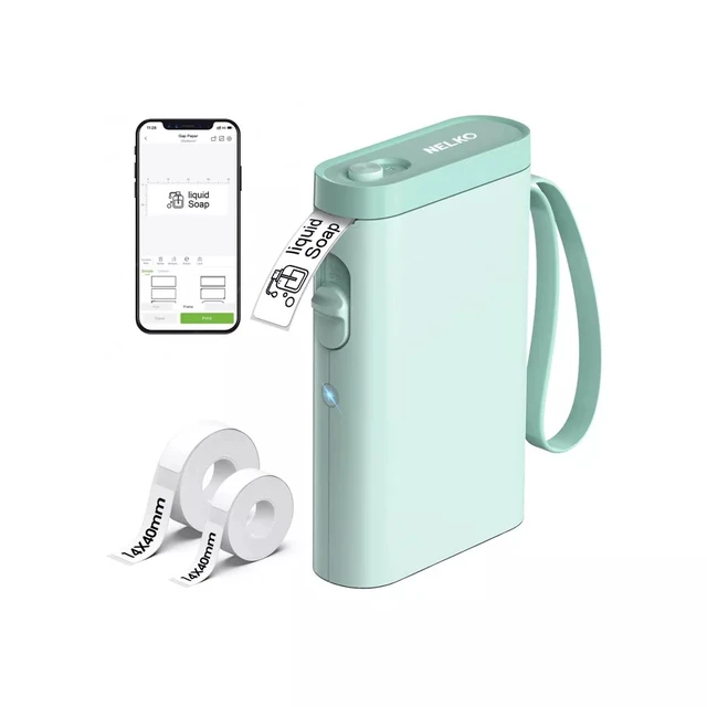 Alt view image 2 of 6 - Nelko P21 Bluetooth Label Maker Machine with 2 Tapes (14x40mm 100 & 180 Labels), Portable Inkless Thermal Label Printer, 203 DPI, Rechargeable, for Home, Office & School - Green