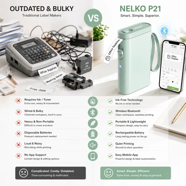 Alt view image 5 of 6 - Nelko P21 Bluetooth Label Maker Machine with 2 Tapes (14x40mm 100 & 180 Labels), Portable Inkless Thermal Label Printer, 203 DPI, Rechargeable, for Home, Office & School - Green