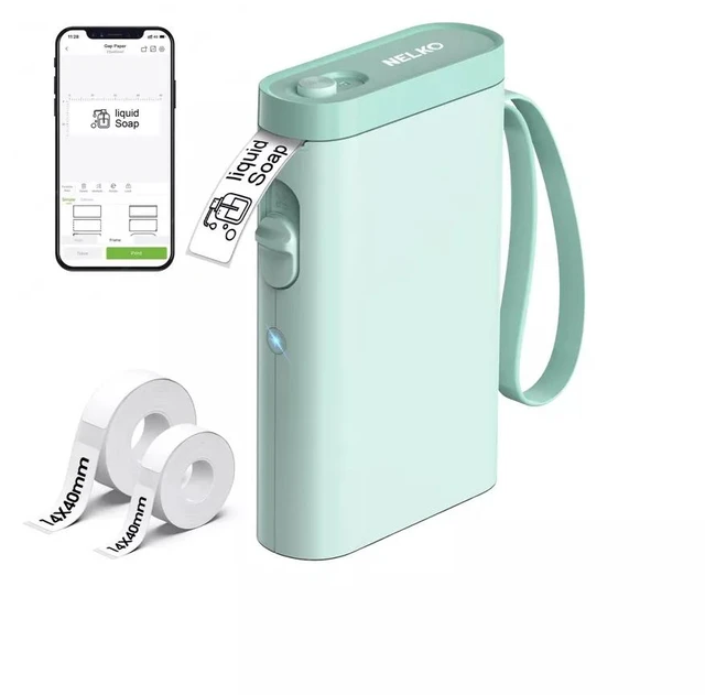 Main image of Nelko P21 Bluetooth Label Maker Machine with 2 Tapes (14x40mm 100 & 180 Labels), Portable Inkless Thermal Label Printer, 203 DPI, Rechargeable, for Home, Office & School - Green