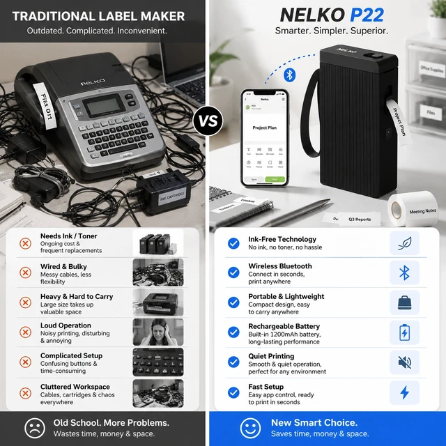 Alt view image 5 of 6 - Nelko P22 Bluetooth Label Maker with 100 & 180 Label Rolls, Portable Inkless Thermal Label Printer, Rechargeable USB-C, QR Code & Barcode Labels for Home, Office & School - Black