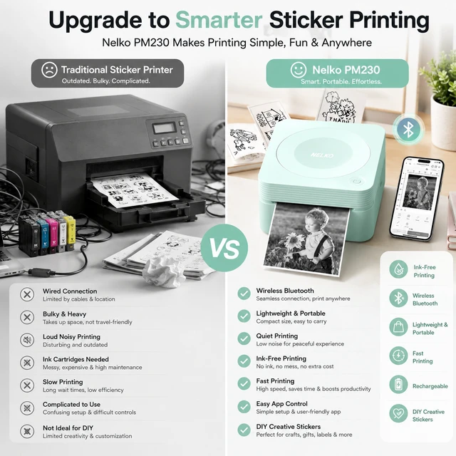 Alt view image 6 of 6 - Nelko PM230 Portable Bluetooth Sticker Printer with 2 Rolls 54mm x 3.5m, Mini Inkless Thermal Sticker & Label Maker, 203 DPI, for Journaling, Photos, Notes, Study & Crafts - Green