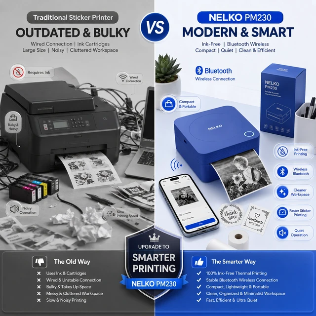 Alt view image 4 of 5 - Nelko PM230 Portable Bluetooth Sticker Printer with 2 Rolls 54mm x 3.5m, Mini Inkless Thermal Sticker & Label Maker, 203 DPI, for Journaling, Photos, Notes, Study & Crafts - Blue