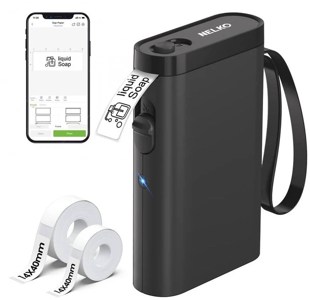 Main image of Nelko P21 Bluetooth Label Maker Machine with 2 Tapes (14x40mm 100 & 180 Labels), Portable Inkless Thermal Label Printer, 203 DPI, Rechargeable, for Home, Office & School - Black