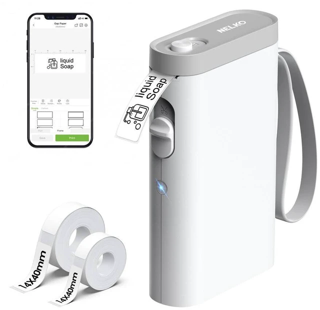 Main image of Nelko P21 Bluetooth Label Maker Machine with 2 Tapes (14x40mm 100 & 180 Labels), Portable Inkless Thermal Label Printer, 203 DPI, Rechargeable, for Home, Office & School - White