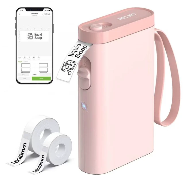 Main image of Nelko P21 Bluetooth Label Maker Machine with 2 Tapes (14x40mm 100 & 180 Labels), Portable Inkless Thermal Label Printer, 203 DPI, Rechargeable, for Home, Office & School - Pink