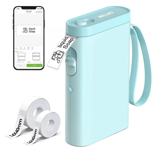 Main image of Nelko P21 Bluetooth Label Maker Machine with 2 Tapes (14x40mm 100 & 180 Labels), Portable Inkless Thermal Label Printer, 203 DPI, Rechargeable, for Home, Office & School - Sky Blue