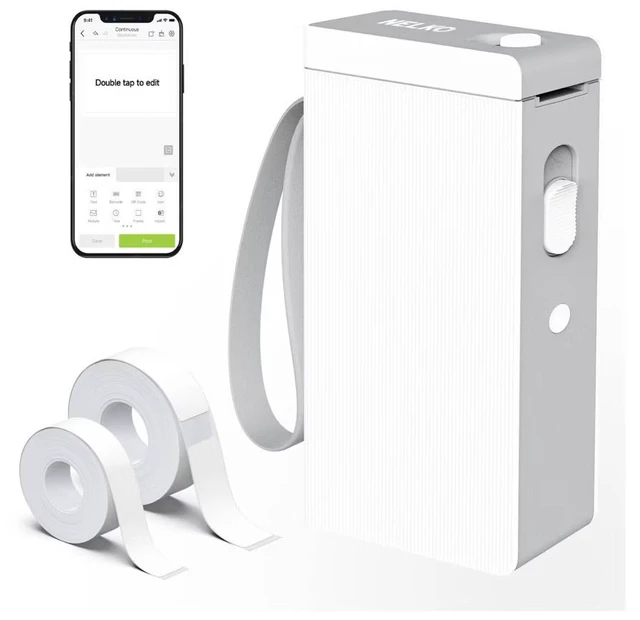 Main image of Nelko P22 Bluetooth Label Maker with 100 & 180 Label Rolls, Portable Inkless Thermal Label Printer, Rechargeable USB-C, QR Code & Barcode Labels for Home, Office & School - White