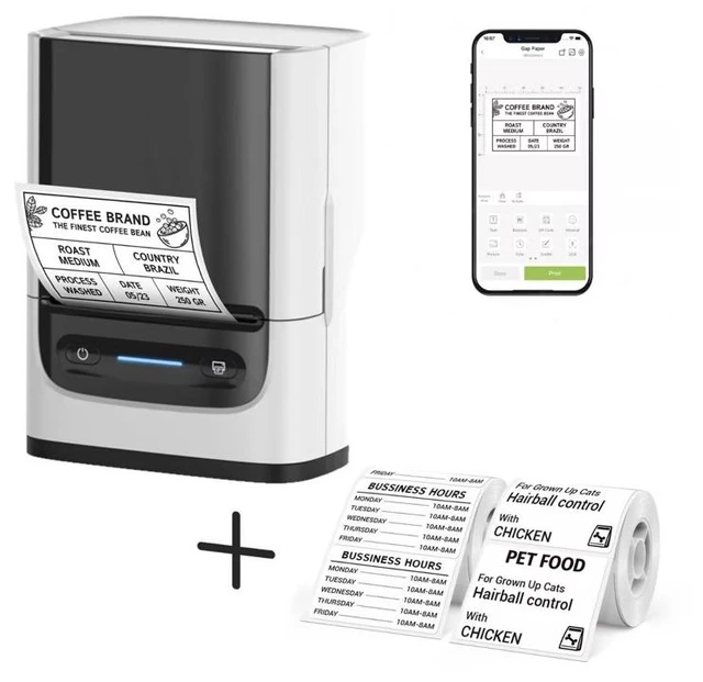Main image of Nelko PM220 2-Inch Bluetooth Thermal Label Printer with 330 Labels (50x30mm & 40x30mm), Portable Inkless Label Maker for Small Business, Address & Barcode, iOS Android Windows Mac - White