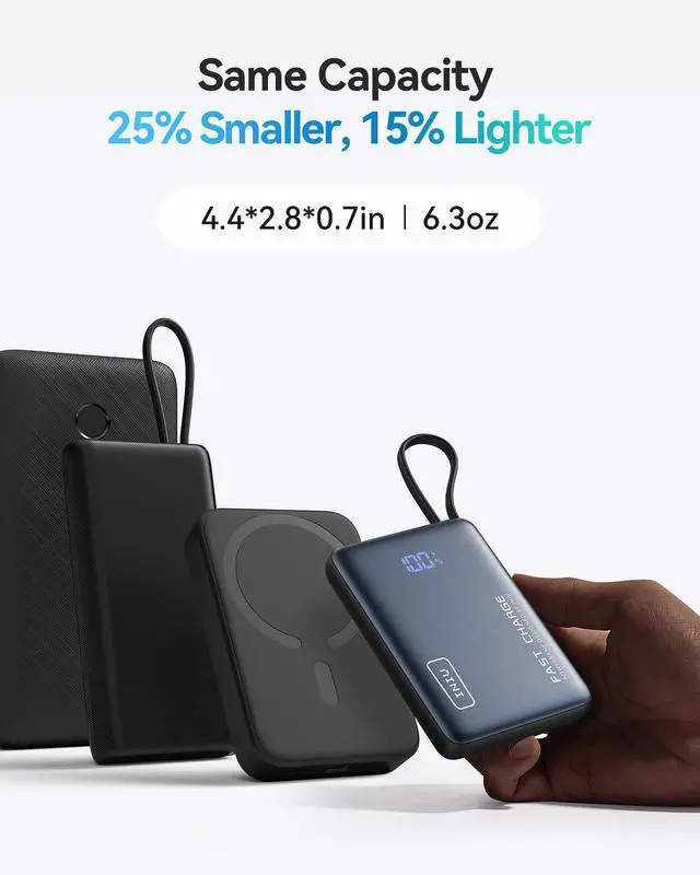 Alt view image 4 of 7 - INIU Portable Charger, Compact 10000mAh PD 20W Power Bank with Built-in USB-C Cable for iPhone, Samsung etc.