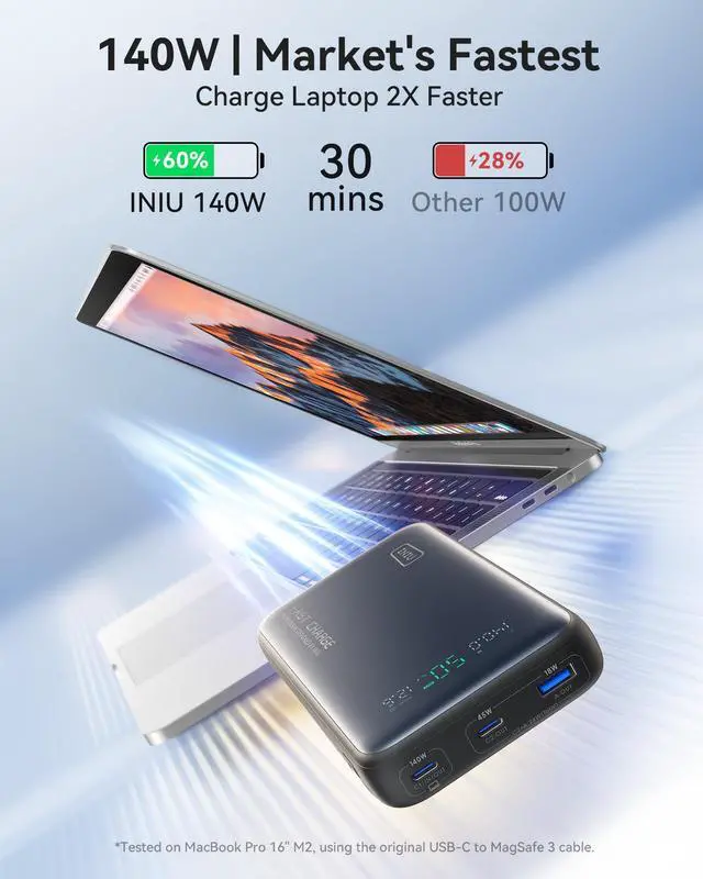 Alt view image 6 of 7 - INIU 140W Power Bank Smallest 25000mAh Fast Charging Portable Charger for MacBook Dell HP iPad Tablet iPhone Samsung etc